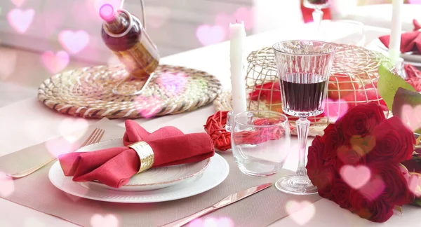 Apparecchiatura Della Tavola Festiva Festa San Valentino Casa — Foto Stock