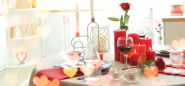 Cenário Mesa Festiva Para Celebração Dia Dos Namorados Casa — Fotografia de Stock