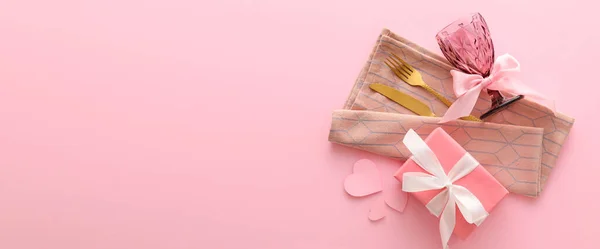 Vacker Dukning För Alla Hjärtans Dag Rosa Bakgrund Med Plats — Stockfoto