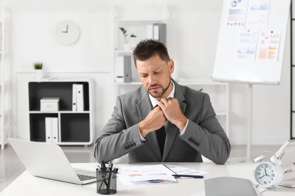 Tired Young Businessman Sitting Table Office — Stock Photo, Image