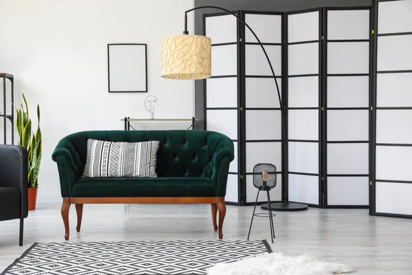 Interior Light Living Room Green Sofa Lamps Folding Screen — ストック写真