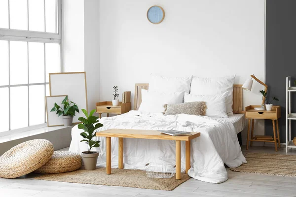 Interior Light Modern Bedroom Wooden Tables — Stock Fotó