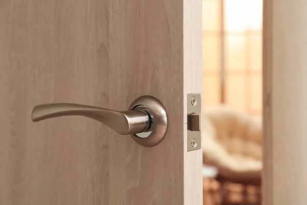 Opened Door Modern Handle Lock Closeup — 스톡 사진