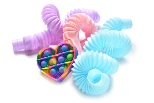 Colorful Pop Tubes Pop Fidget Toy White Background — Stock Photo, Image