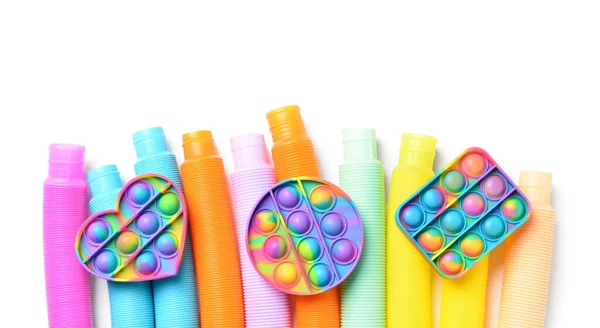 Colorful Pop Tubes Pop Fidget Toys White Background — Zdjęcie stockowe