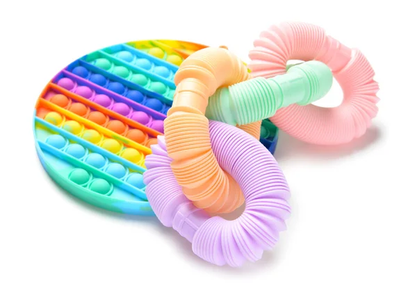 Colorful Pop Tubes Pop Fidget Toy White Background — Fotografia de Stock