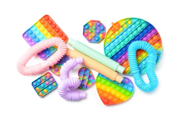 Colorful Pop Tubes Pop Fidget Toys White Background — Stockfoto