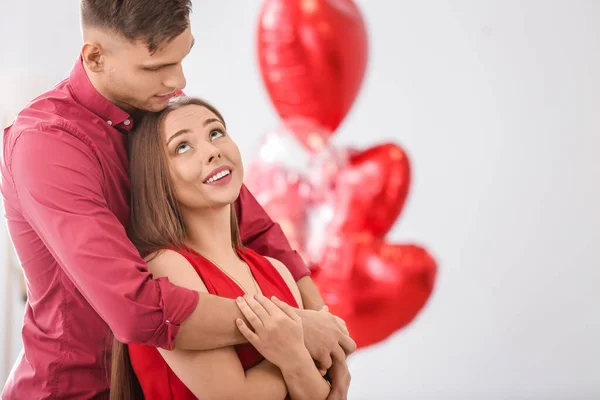 Happy Couple Spending Time Together Home Valentine Day Celebration — Stockfoto