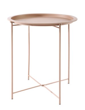 Beyaz arkaplanda pembe kahve masası