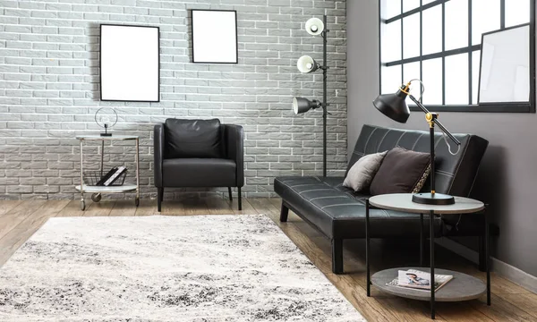 Interior Stylish Living Room Couch Armchair Coffee Tables — ストック写真