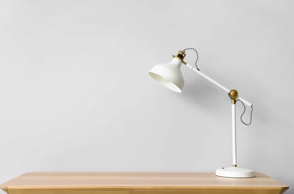 Modern White Lamp Wooden Table Light Wall — 图库照片