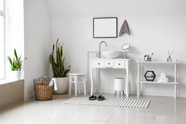 Interior Light Bathroom Sink Houseplant Shelving Unit — Stock Photo, Image