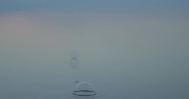 Mýdlové Bubliny Dotýkající Povrchu Řeky — Stock video