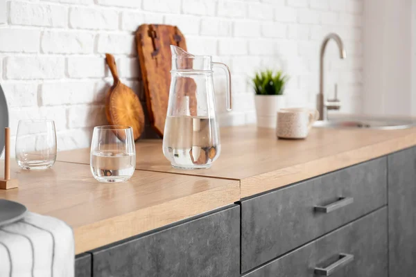 Jug Glass Water Table Top Kitchen — Stock Photo, Image