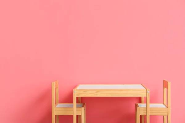 Wooden Table Chairs Children Color Background — ストック写真