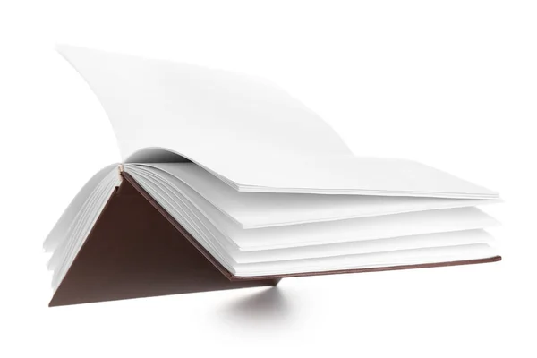 Fliegendes Buch Mit Leeren Seiten Auf Weißem Hintergrund — Stockfoto