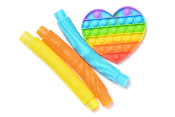 Colorful Pop Tubes Pop Fidget Toy White Background — Stock Fotó