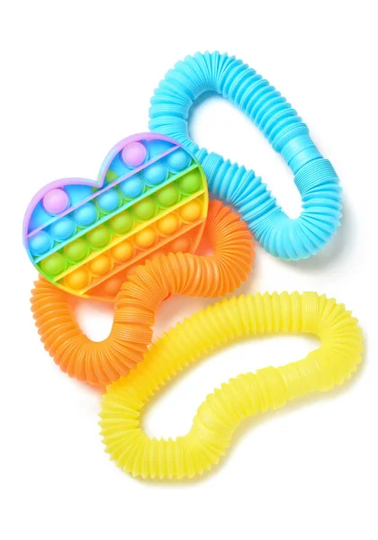 Colorido Pop Tubes Pop Fidget Brinquedo Fundo Branco — Fotografia de Stock