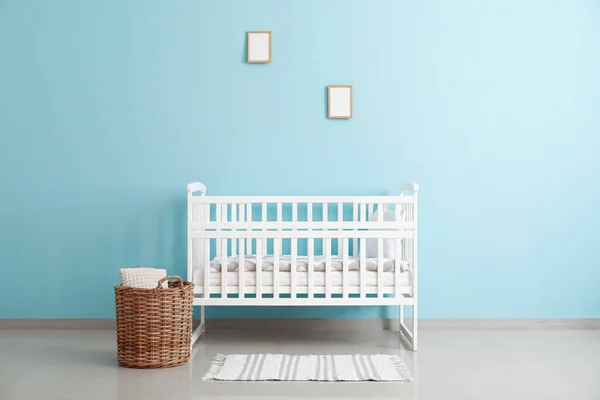 Baby Crib Color Wall Stylish Children Room — Stock Photo, Image