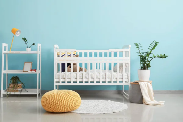 Interior Stylish Children Room Modern Crib Color Wall — стоковое фото