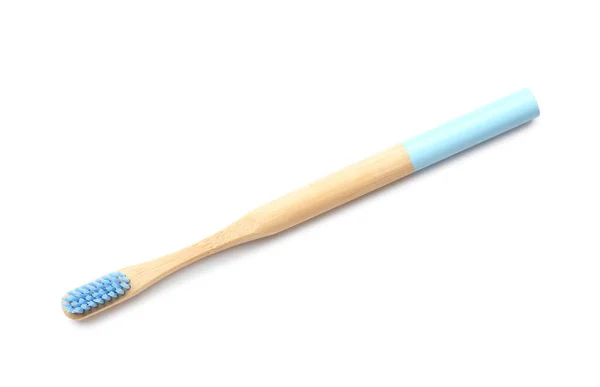 Brosse Dents Bambou Bleu Sur Fond Blanc — Photo