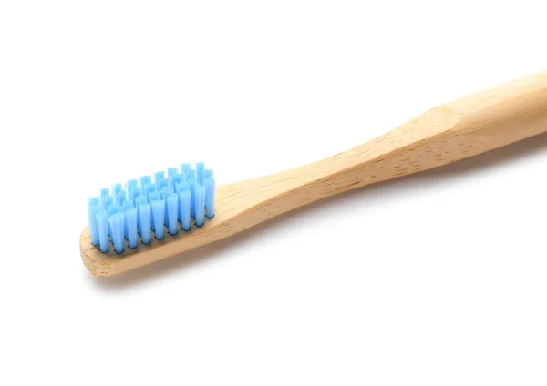 Blue Bamboo Toothbrush White Background Closeup — Foto Stock