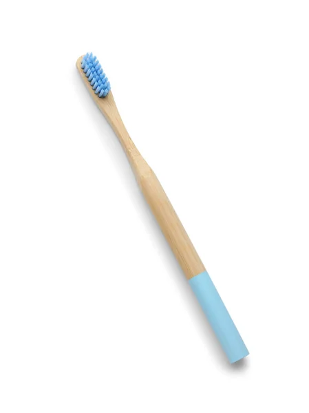 Brosse Dents Bambou Bleu Sur Fond Blanc — Photo