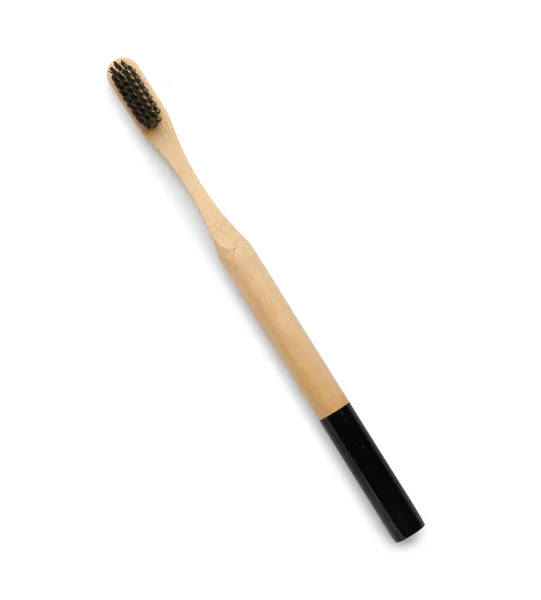 Zwarte Bamboe Tandenborstel Witte Achtergrond — Stockfoto
