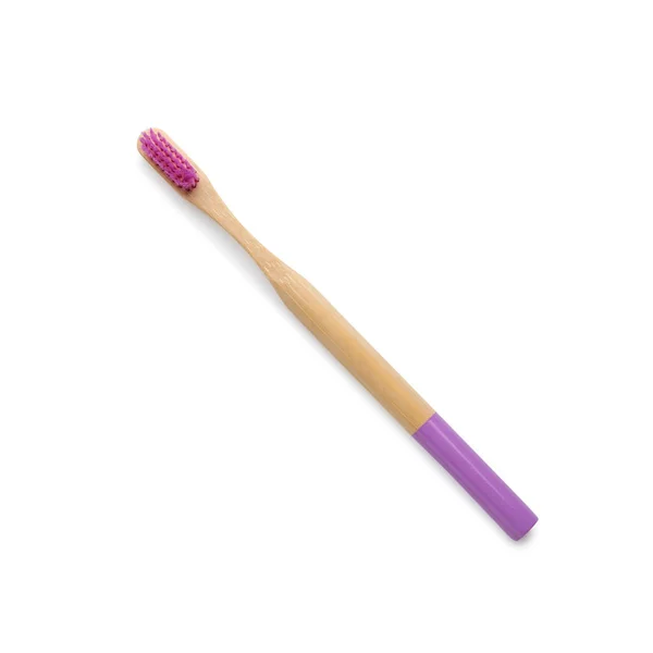 Purple Bamboo Toothbrush White Background — стоковое фото