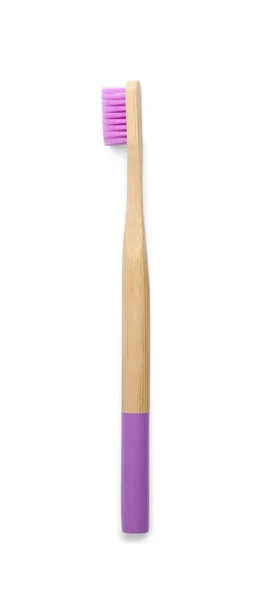 Brosse Dents Bambou Violet Sur Fond Blanc — Photo