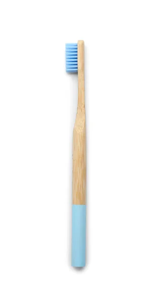 Cepillo Dientes Bambú Azul Sobre Fondo Blanco — Foto de Stock