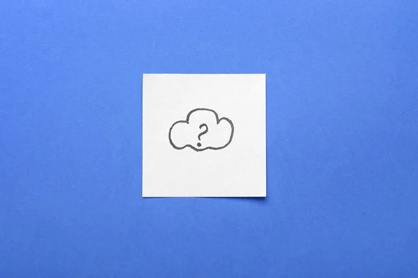 Sticky Note Drawn Cloud Question Mark Blue Background — Fotografia de Stock