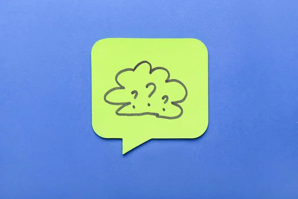 Sticky Note Drawn Cloud Question Marks Blue Background — Stock Photo, Image