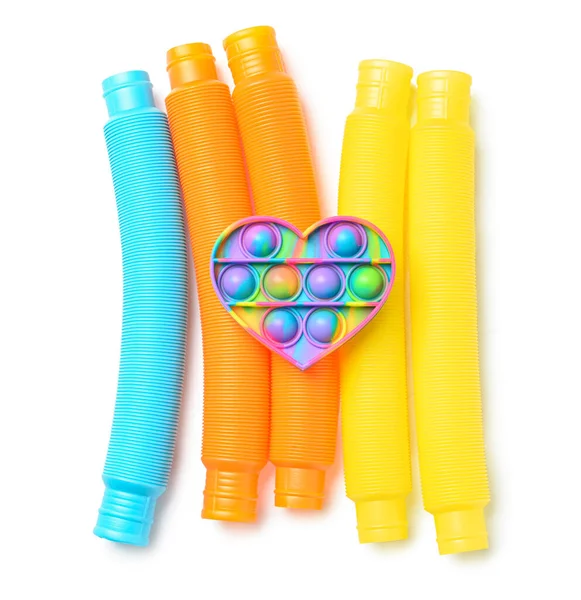 Colorful Pop Tubes Pop Fidget Toy White Background — Stock Photo, Image