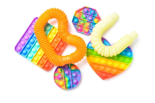 Colorful Pop Tubes Pop Fidget Toys White Background — Stock Photo, Image