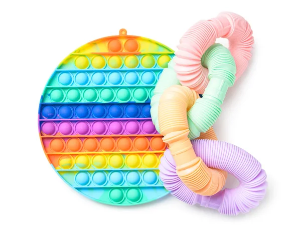 Colorful Pop Tubes Pop Fidget Toy White Background — Fotografia de Stock