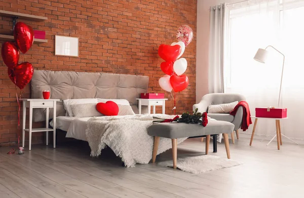 Interior Bedroom Decorated Valentine Day — Stockfoto