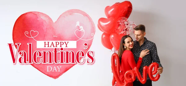 Beautiful Greeting Card Happy Valentines Day Young Couple Love — стоковое фото