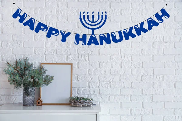 Beautiful Decor Chest Drawers Interior Room Happy Hannukah Celebration — Stock Photo, Image