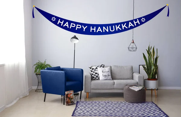 Interior Sala Estar Decorada Para Celebración Hannukah —  Fotos de Stock