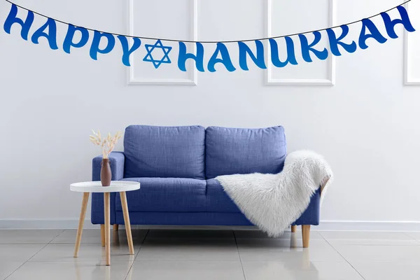Interior Living Room Decorated Hannukah Celebration — стоковое фото