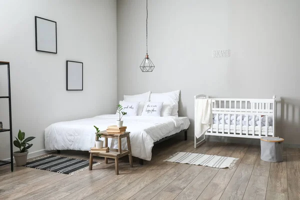 Interior Light Bedroom Crib Blank Frames — Stock Photo, Image