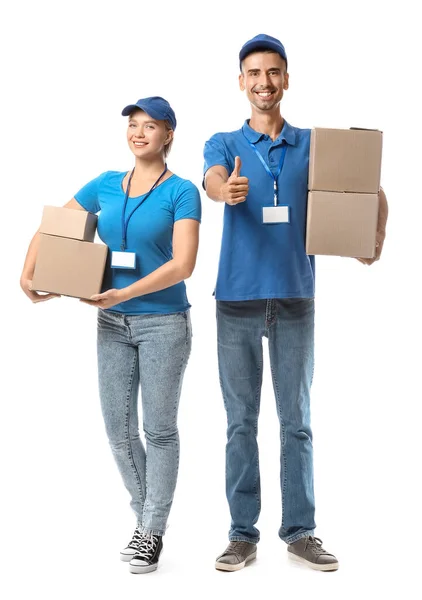 Couriers Parcels White Background — Fotografia de Stock