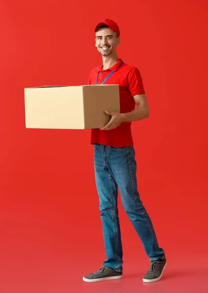 Male Courier Parcel Color Background — Stock Photo, Image