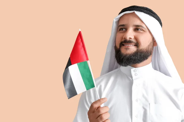 Man Traditional Clothes National Flag Uae Color Background — Stock Photo, Image