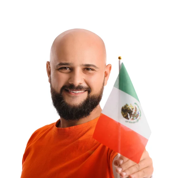 Bonito Homem Com Bandeira México Fundo Branco — Fotografia de Stock