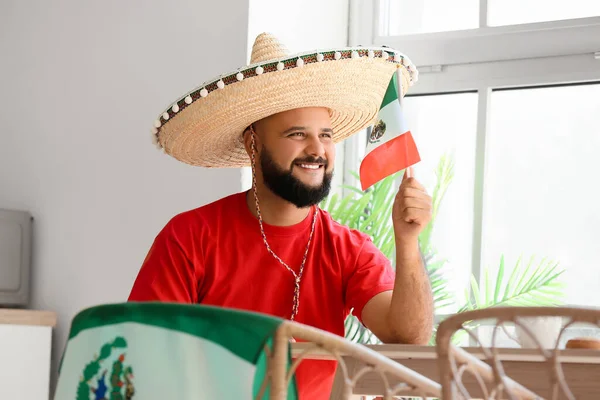 Handsome Man Sombrero Flag Mexico Home — 图库照片