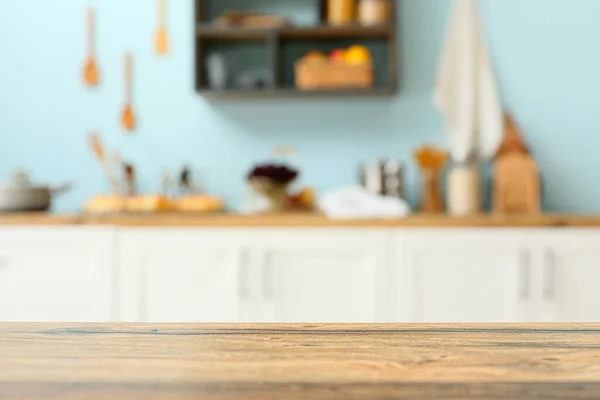 Leere Holztischplatte Der Küche Nahaufnahme — Stockfoto