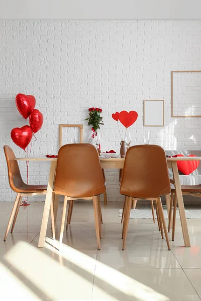 Table Festive Setting Dining Room Decorated Valentine Day — стоковое фото