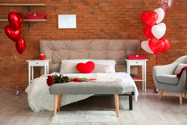 Modern Interior Bedroom Decorated Valentine Day — 스톡 사진